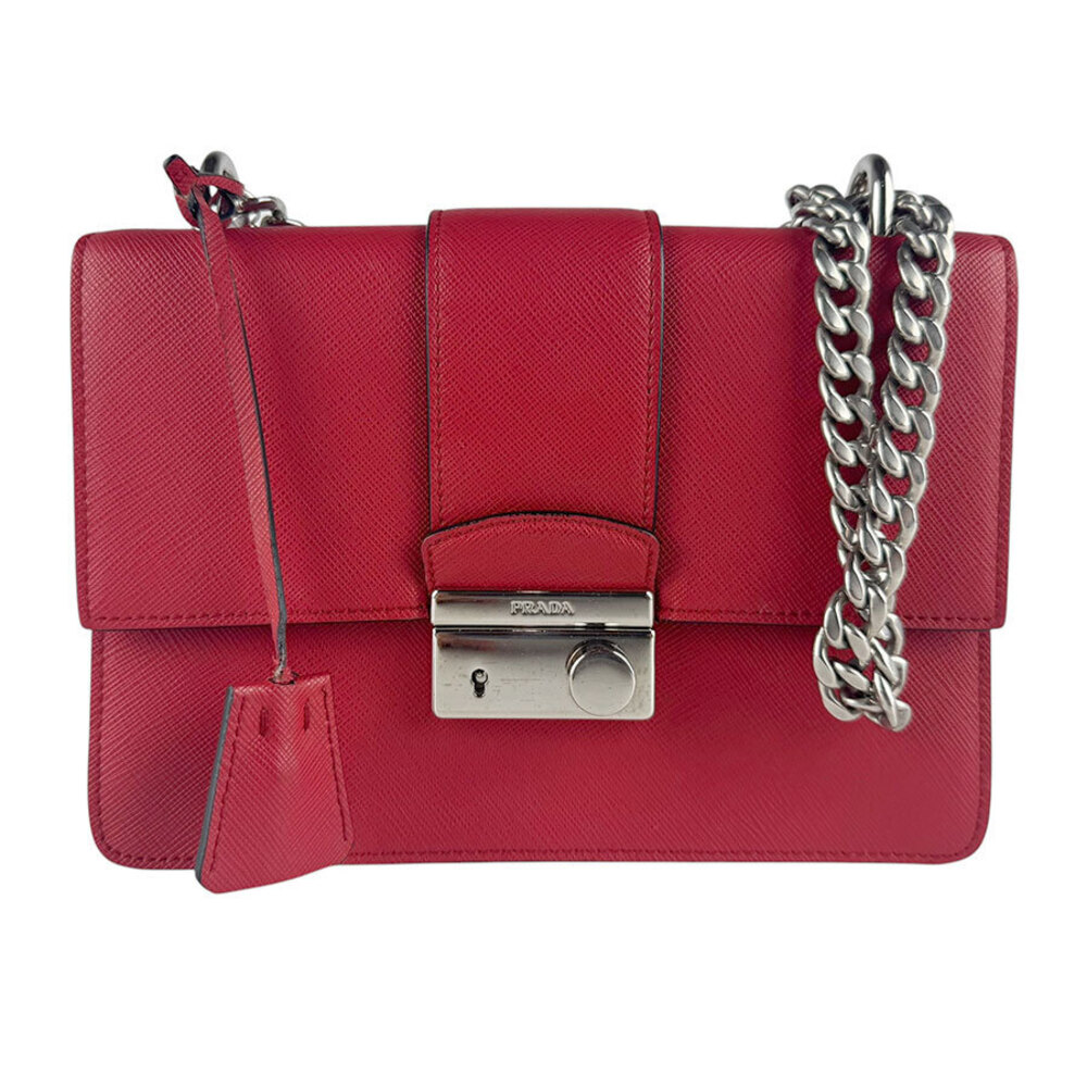 Prada red Saffiano Lux Sound Chain Bag chunky chain strap